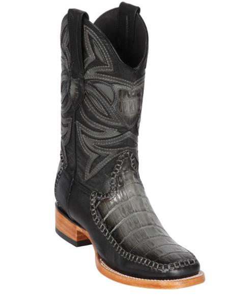Los Altos Boots Caiman Belly and Deer Wide Square Toe Faded Grey
