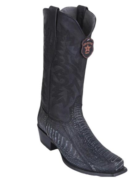 Los Altos Boots Mens Sanded Black Ostrich Leg Square 7-Toe Cowboy Boots - Botas De Avestruz