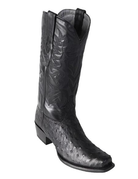 Los Altos Boots Mens Black Ostrich Square 7-Toe Cowboy Boots - Botas De Avestruz