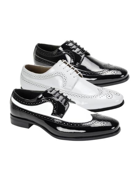 Patent Leather Shoe Wingtip Lace UP Oxford Shoe 3 Colors White Shoes Black Shoes Black - White Shoes