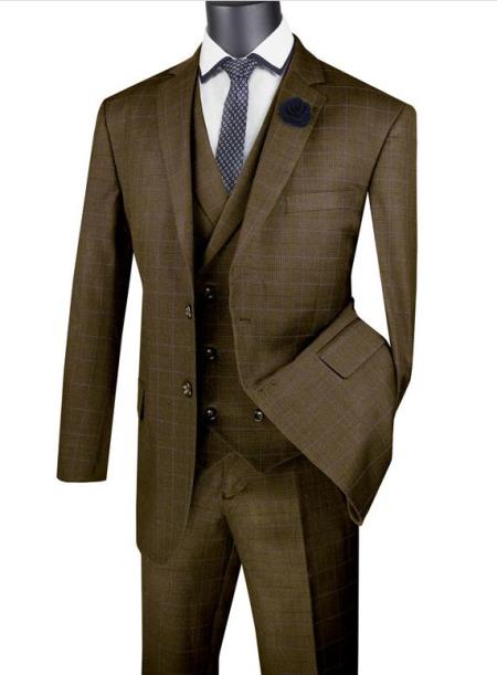 Taupe Mens Single Breasted 2 Button Suit With Notch Collar Vest