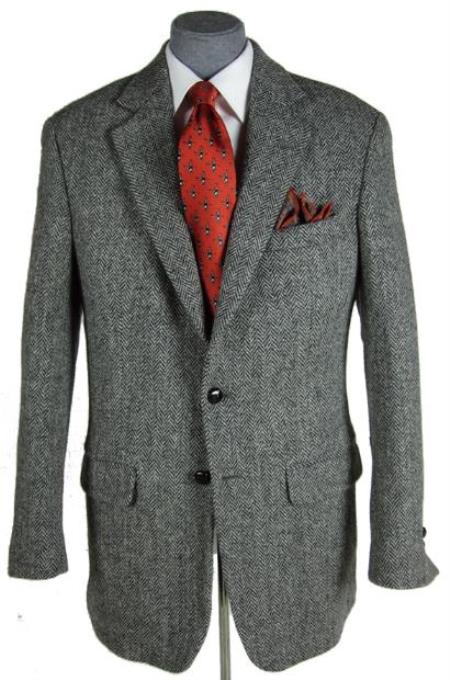 Tweed Sport Coat Grey Herringbone - Wool