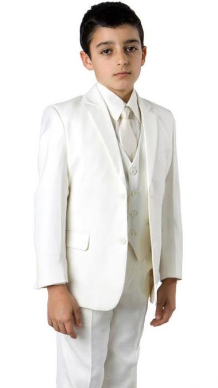 Boys Two Button Notch Lapel Boys Husky Suit Fit Suit Off White