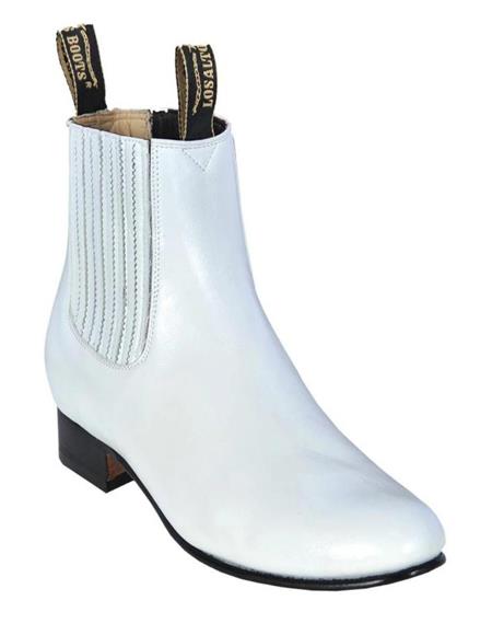 White Los Altos Boots Mens Charro Botin Short Ankle Deer Leather Boots