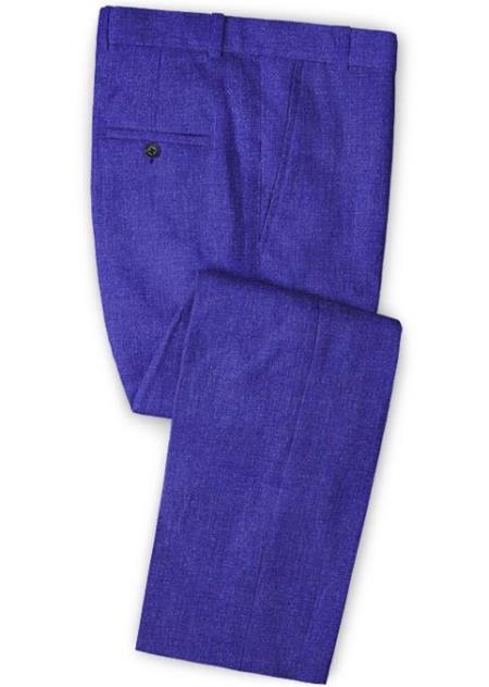 Mens Linen Fabric Pants Flat Front Cobalt Blue