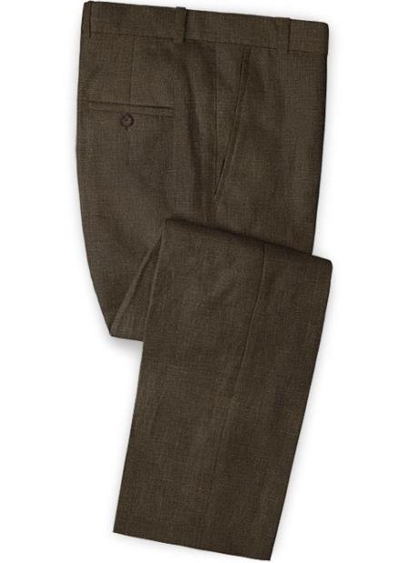 Mens Linen Fabric Pants Flat Front Rich Brown