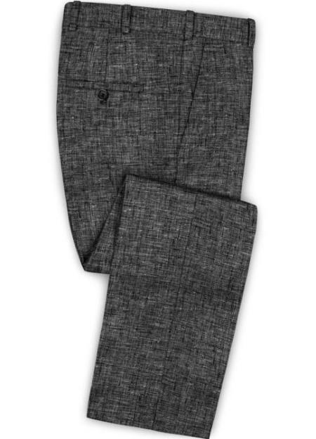 Mens Linen Fabric Pants Flat Front Black