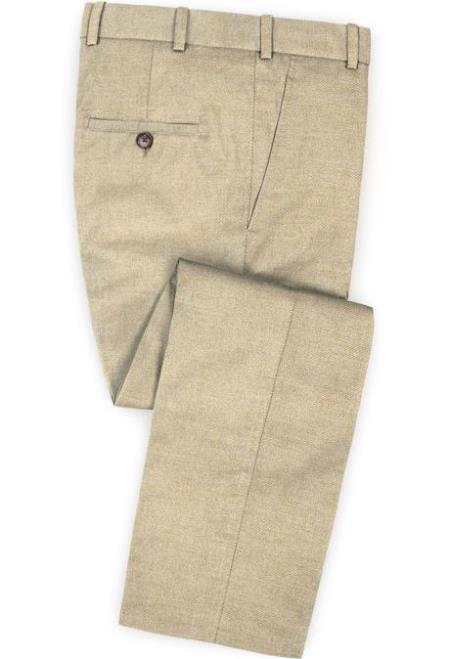 Mens Linen Fabric Pants Flat Front Wheat
