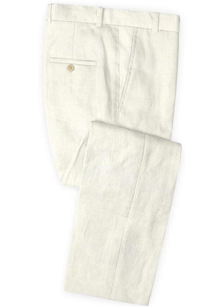 Mens Linen Fabric Pants Flat Front Safari Natural