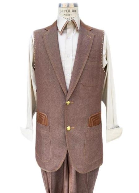 Mens Sleeveless Suit Denim Suit Vest and Pants Set Combination Rust - Mens Denim 2 piece Set- Lapel Vest - Mens Vest With Lapels