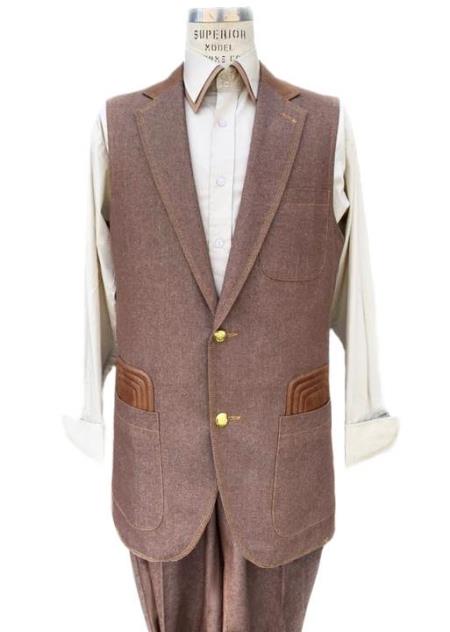 Mens Sleeveless Suit Denim Suit Vest and Pants Set Combination Rust - Mens Denim 2 piece Set