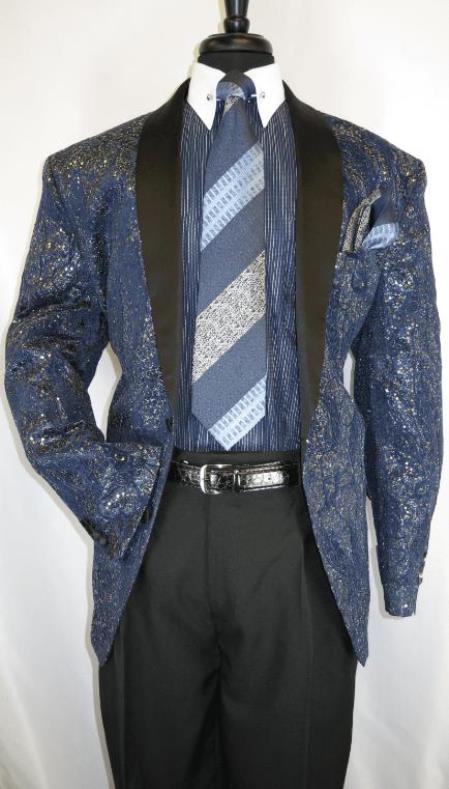 Mens Navy - Gold 2 Buttons Suit Perfect for Prom