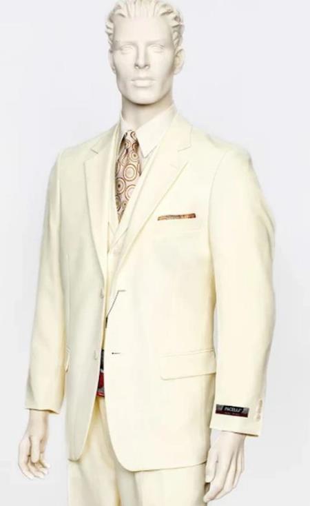 Poplin Fabric Pacelli 3pc Cream Suit CAMERON-10005