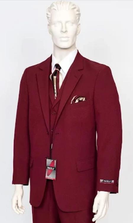 Poplin Fabric Pacelli 3pc Burgundy Suit CAMERON-10006