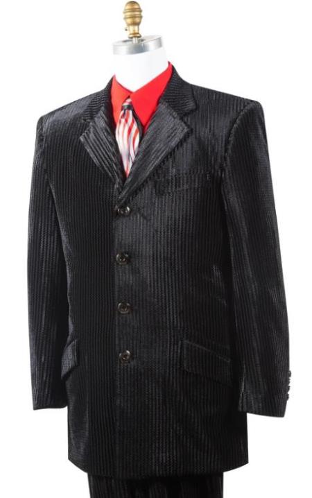 4 Button Mens Suit Velvet Black