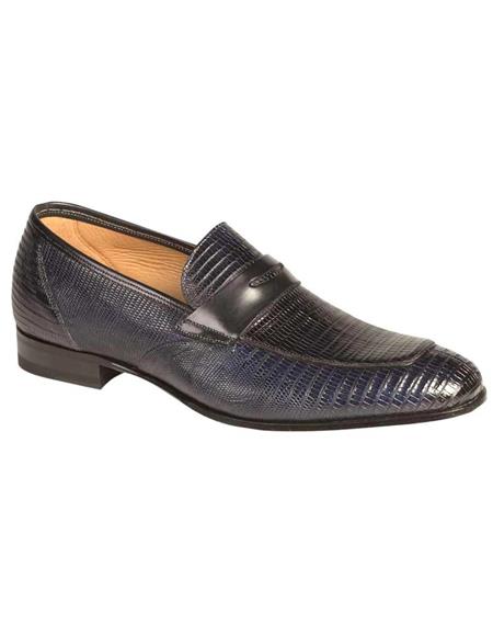 Mens Blue Two-Tone Full Leather Sole Loafer