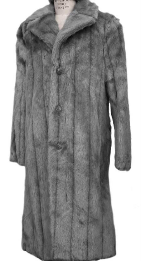 Faux Fur Overcoat - Long Top Coat Full length Coat Grey