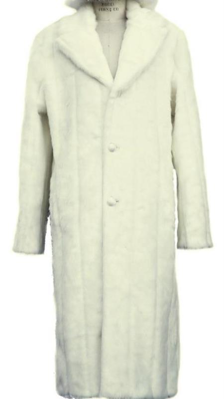 Faux Fur Overcoat - Long Top Coat Full length Coat Off-White