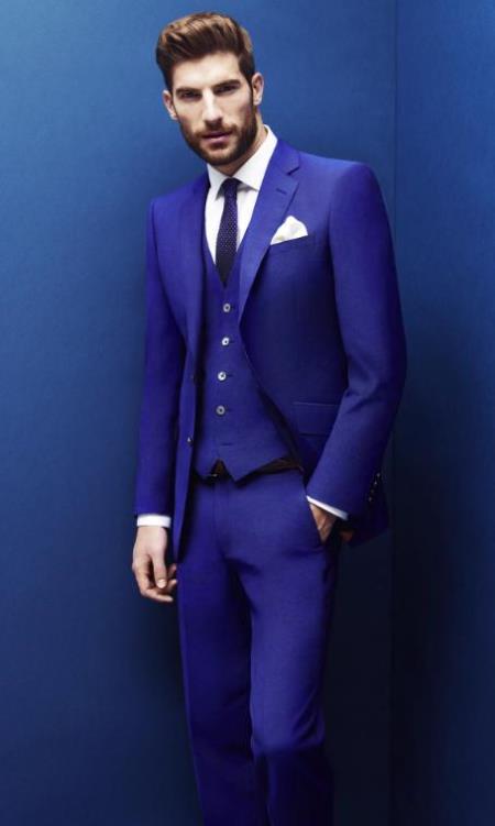 Blue Two Buttons Single Breasted Notch Lapel Suit