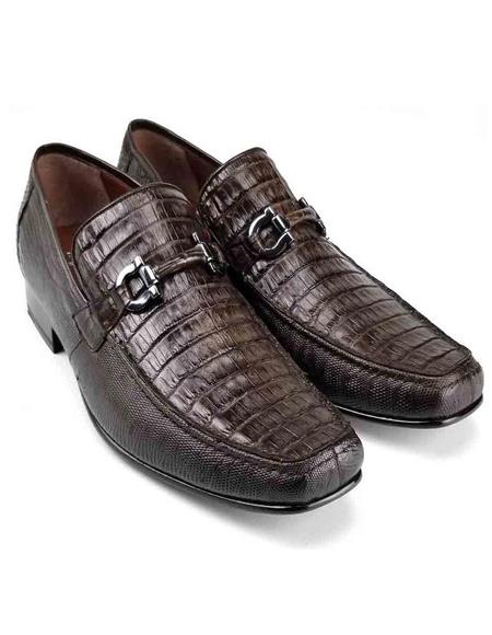 Mens Alligator Loafer Mens Brown Genuine Caiman Belly and Lizard Stylish Dress Loafer By Los Altos