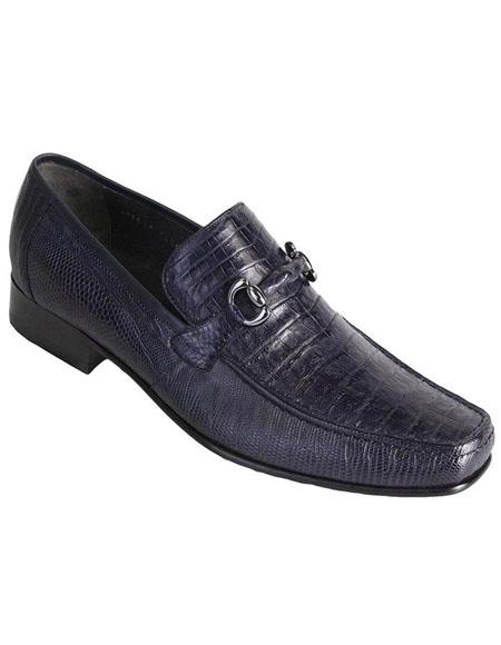 Mens Navy Genuine Caiman Belly and Lizard Slip On By Los Altos Boots