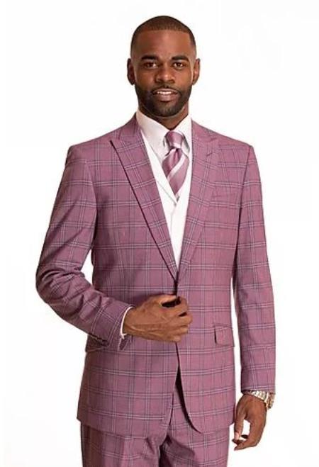 Mens Lilac Checkered Patterned Window Pane Suit
