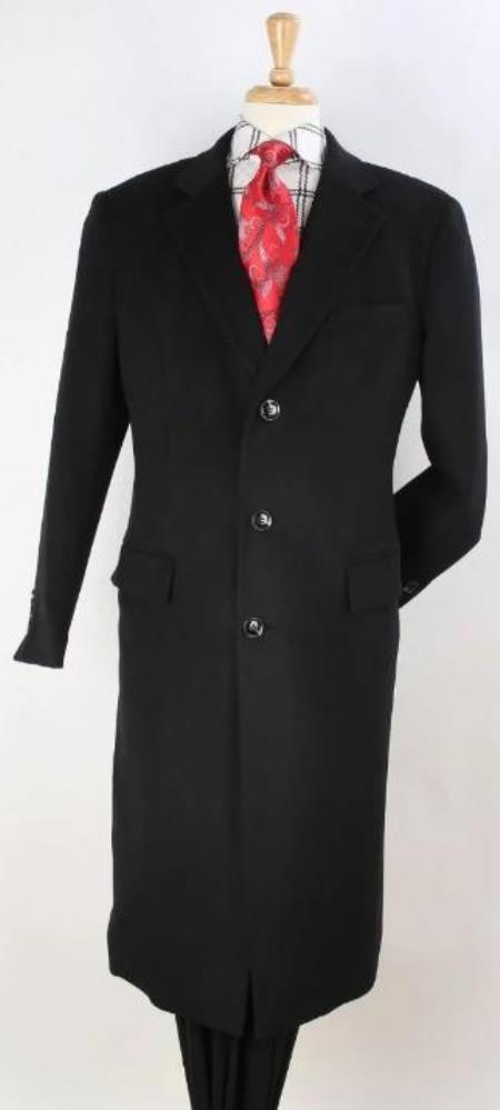 Mens Plaid 100% Wool Overcoat - Plaid Wool Topcoat Black