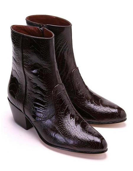#J48807 Mens Dress Ankle Boots Los Altos Boots Short Cowboy Boot - Western Ankle Boots Exotic Skin + Brown + Skin Type