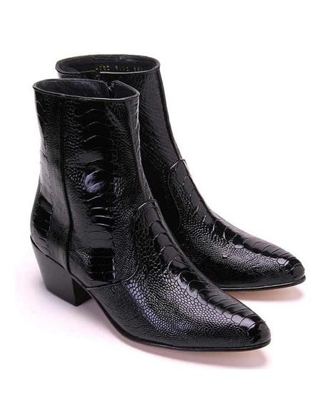 Mens Dress Ankle Boots Los Altos Boots Short Cowboy Boot - Western Ankle Boots Exotic Skin + Black + Skin Type