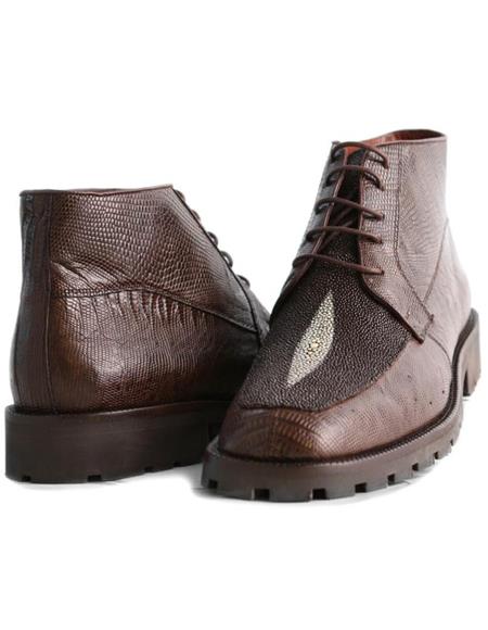 Mens Dress Ankle Boots Los Altos Boots Short Cowboy Boot - Western Ankle Boots Exotic Skin + Brown + Skin Type