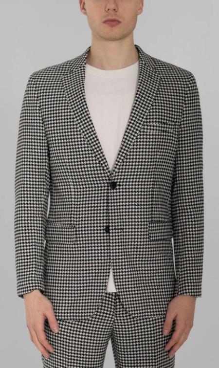Houndstooth Six Button Suit Black and White