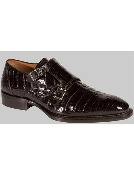 Mens double monk strap shoes Mens All Over Black Crocodile Shoes