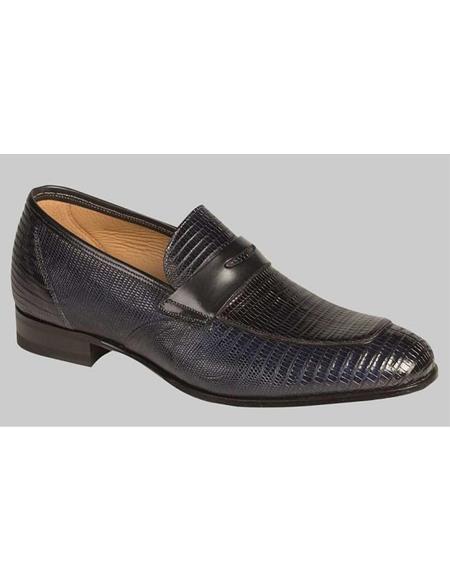 Mens Navy Blue Lizard Full Glove Leather Lining Skin Shoes