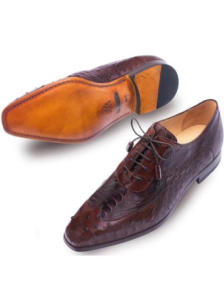 Mens Tobacco Brown Ostrich Skin Shoes