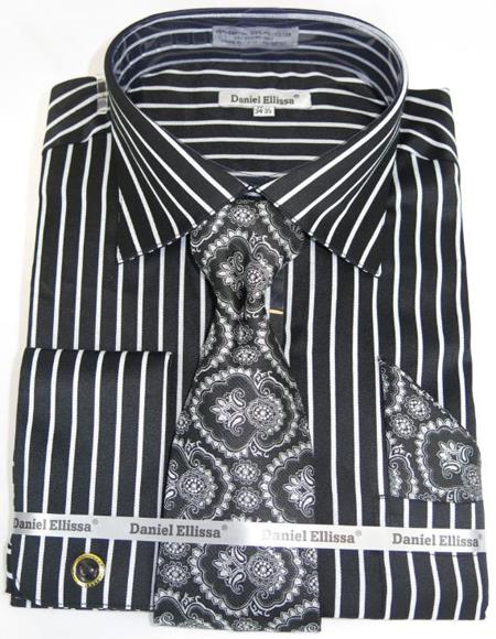 Mens Fashion Dress Shirts and Ties Black Pinstripe Colorful Mens Dress Shirt