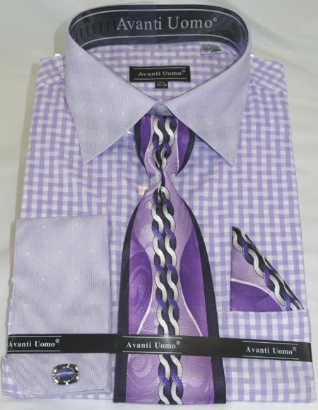 Mens Fashion Dress Shirts and Ties Lilac Colorful Mens Dress Shirt