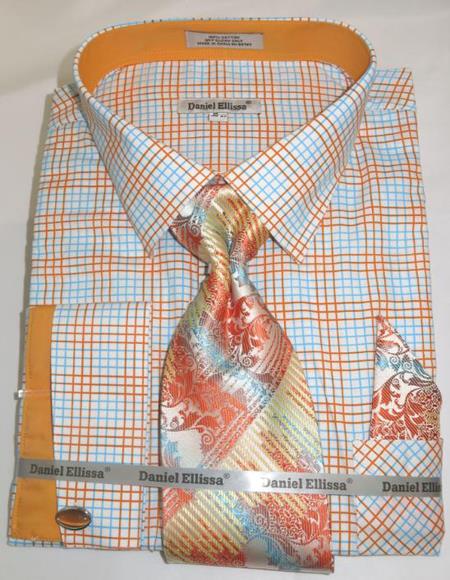 Mens Fashion Dress Shirts and Ties Peach Colorful Mens Dress Shirt