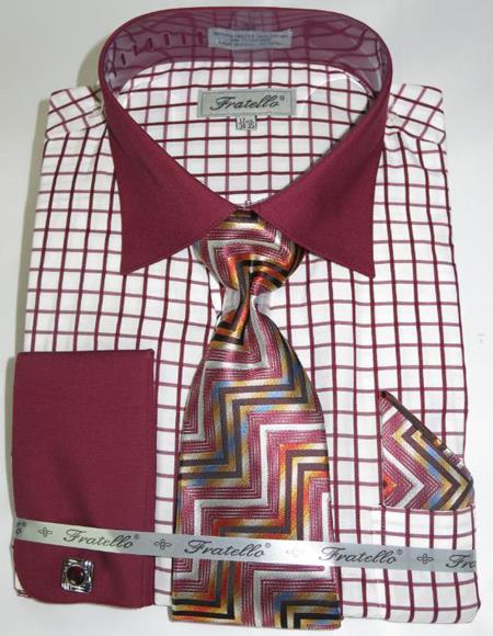 Mens Fashion Dress Shirts and Ties Burgundy Colorful Mens Dress Shirt