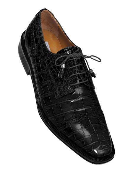 Mens Ferrini Brand Shoe Mens Black Color Exotic Style Gator Shoes