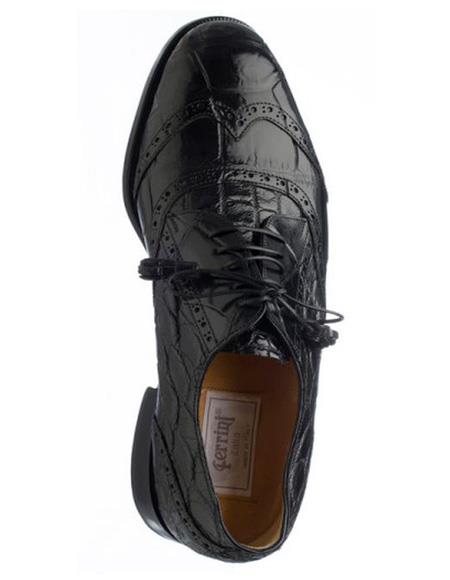 Mens Ferrini Brand Shoe Mens Black Color Genuine Alligator Shoes