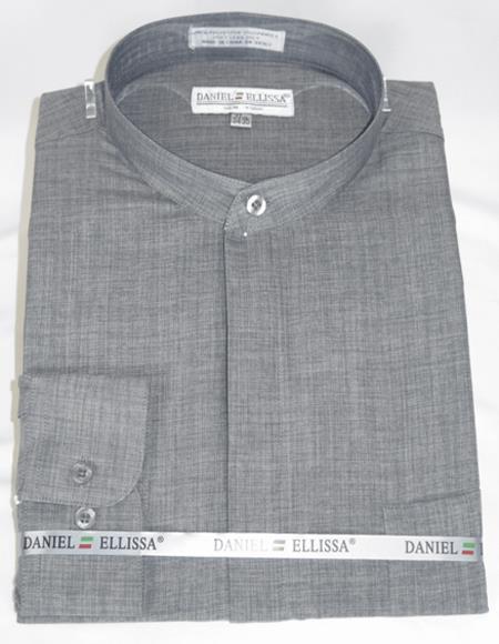 Banded Collar - Mandarin Collar - No Collar Dress Shirt Grey