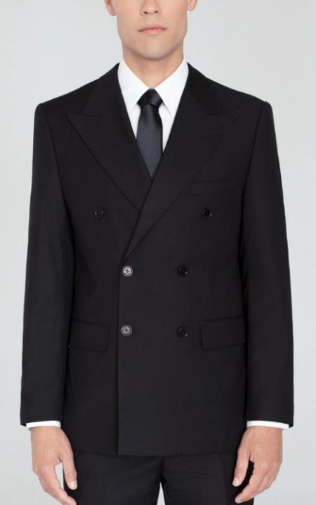 Mens Black Double Breasted Suit Wide Label Suit - Wool