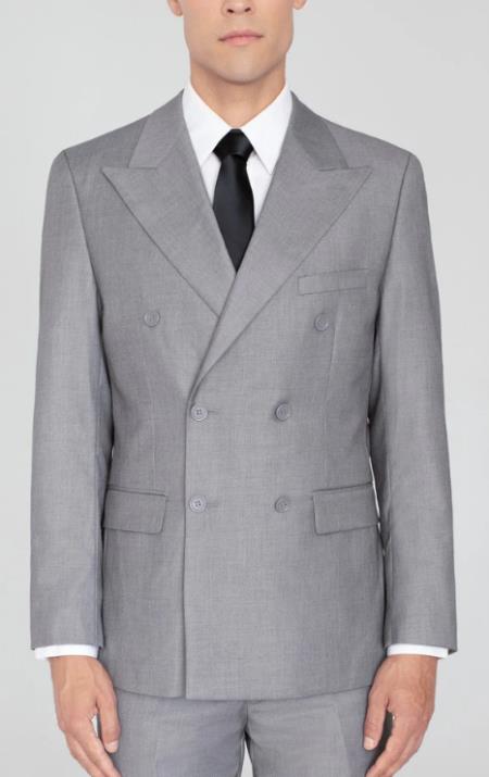 Mens Light Grey Double Breasted Suit Wide Label Suit - Wool