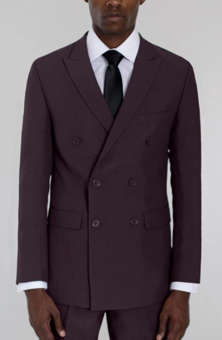 Mens Burgundy Double Breasted Suit - Wool