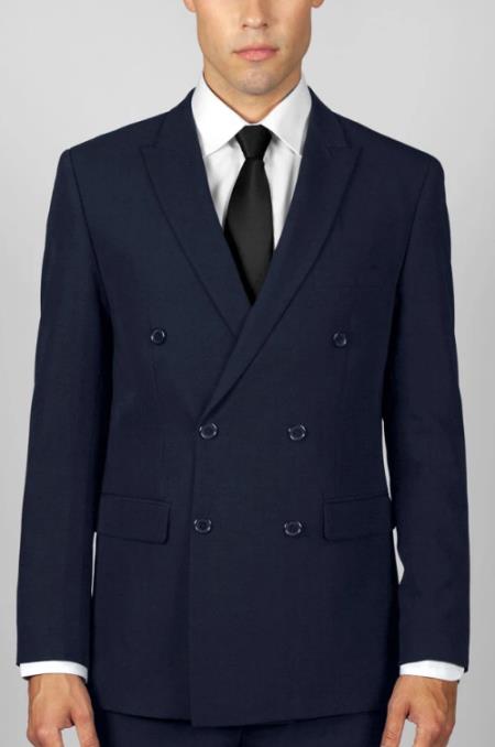 Mens Navy Blue Double Breasted Suit - Wool