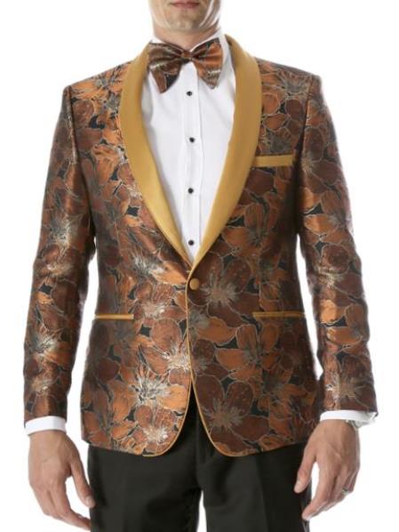 Rust - Copper - Orange Floral Blazer - Fancy Blazer