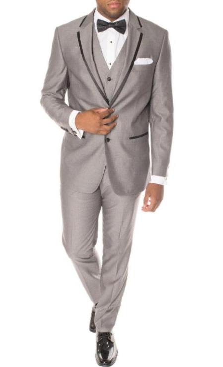 Prom Tuxedo - Wedding Tuxedo 'Celio' Grey and Black 3-Piece Slim Fit Notch Lapel Tuxedo