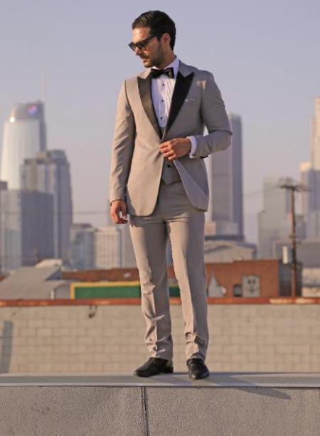 Prom Tuxedo - Wedding Tuxedo 'Luna' Grey 3-Piece Slim Fit Peak Lapel Tuxedo