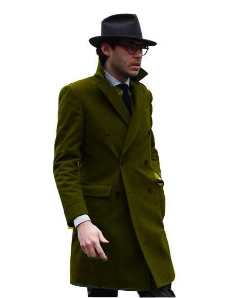 Double Breasted - Three Quarter Coat - Cashmere and Wool Topcoat + Style# Manhattan Dark Olive