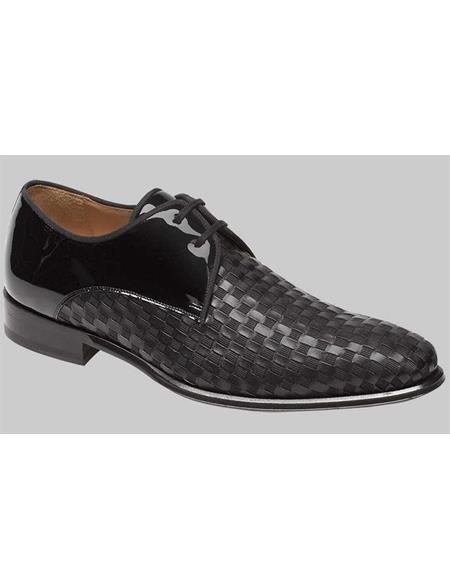 Mezlan Black Woven Calfskin and Patent Leather Shoes